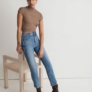 Madewell Petite Stovepipe Jeans 31P Distressed Knee Medium Wash